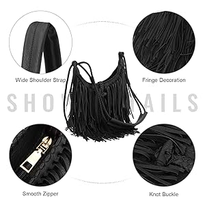 新品　Text｜FRINGE STOLE #NATURAL BLACK Amazon.com: LUI SUI Fringe Hobo Purse Bag for Women Fringe